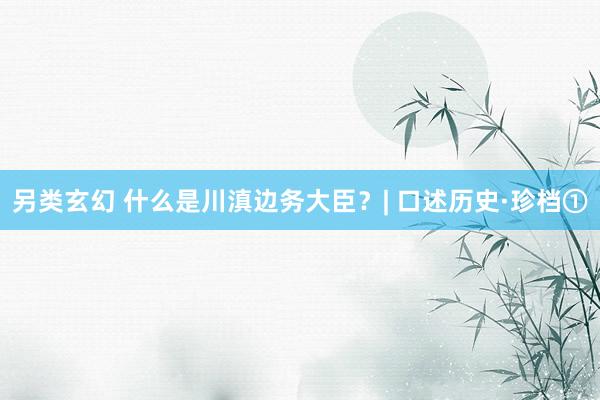 另类玄幻 什么是川滇边务大臣？| 口述历史·珍档①