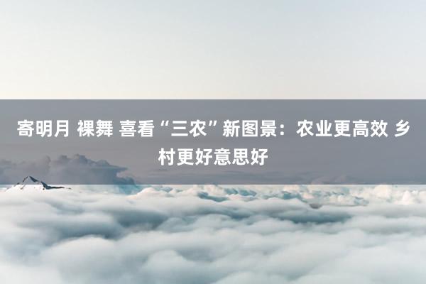 寄明月 裸舞 喜看“三农”新图景：农业更高效 乡村更好意思好