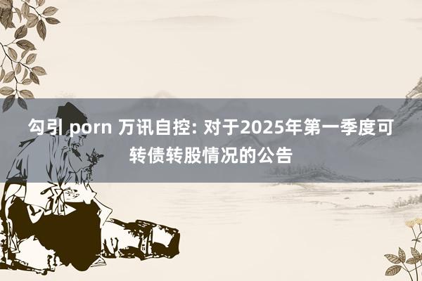 勾引 porn 万讯自控: 对于2025年第一季度可转债转股情况的公告