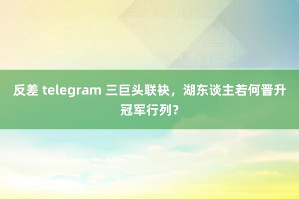 反差 telegram 三巨头联袂，湖东谈主若何晋升冠军行列？