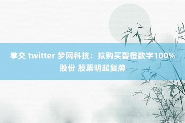 拳交 twitter 梦网科技：拟购买碧橙数字100%股份 股票明起复牌